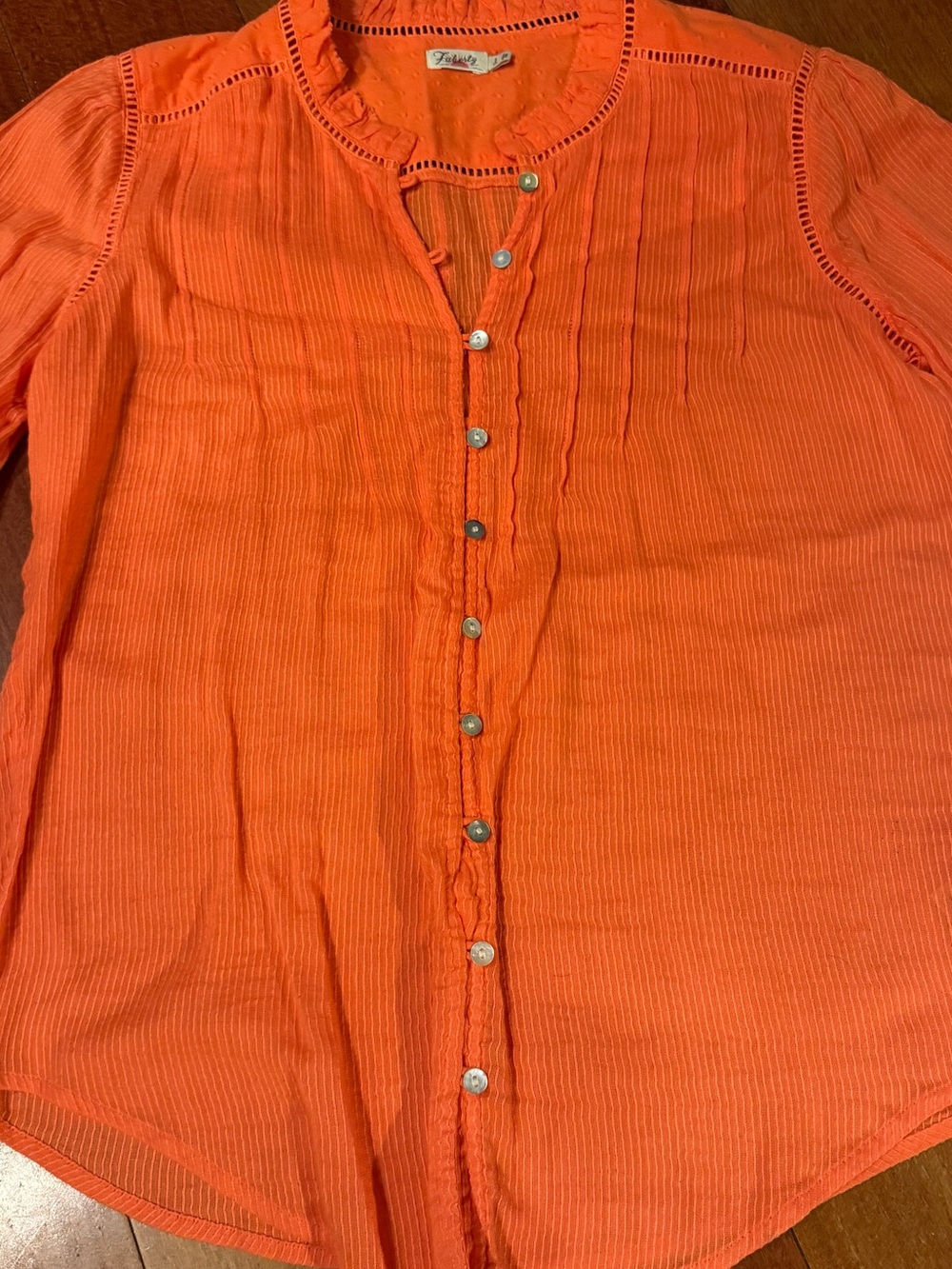 Faherty Coral-Red Button Front Ruffle Blouse - Picture 8 of 10